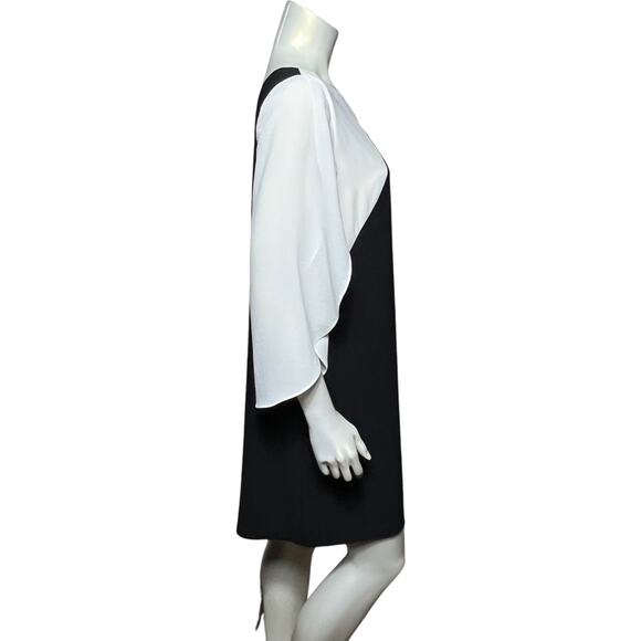 AB Studio Black White Colorblock Dress Dramatic Bell Sleeve Cocktail Party Sz L - Picture 4 of 11